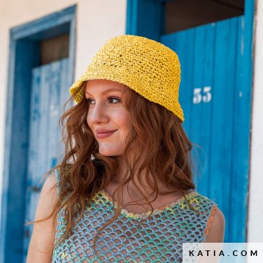 patron tejer punto ganchillo mujer gorro primavera verano katia 6287 13 p