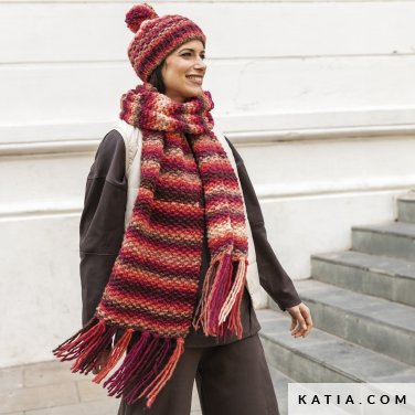 patroon breien haken dames muts met sjaal herfst winter katia 6307 4 p