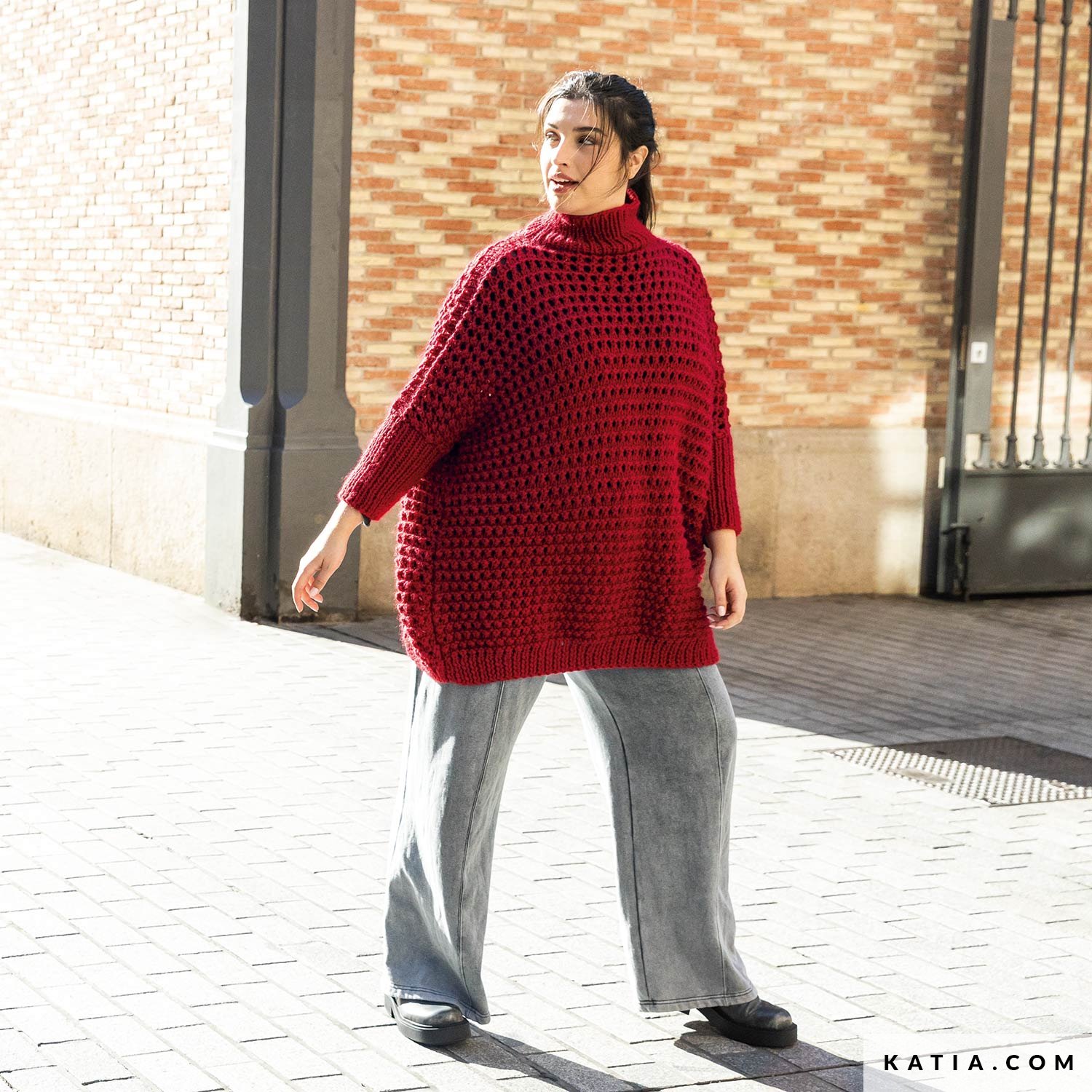 Trui voor dames, oversized, gebreide trui, ronde hals, elegante sweater, lange mouwen, winter, outwear, thermische top, casual, kersttrui voor vrouwen (Grijs, L