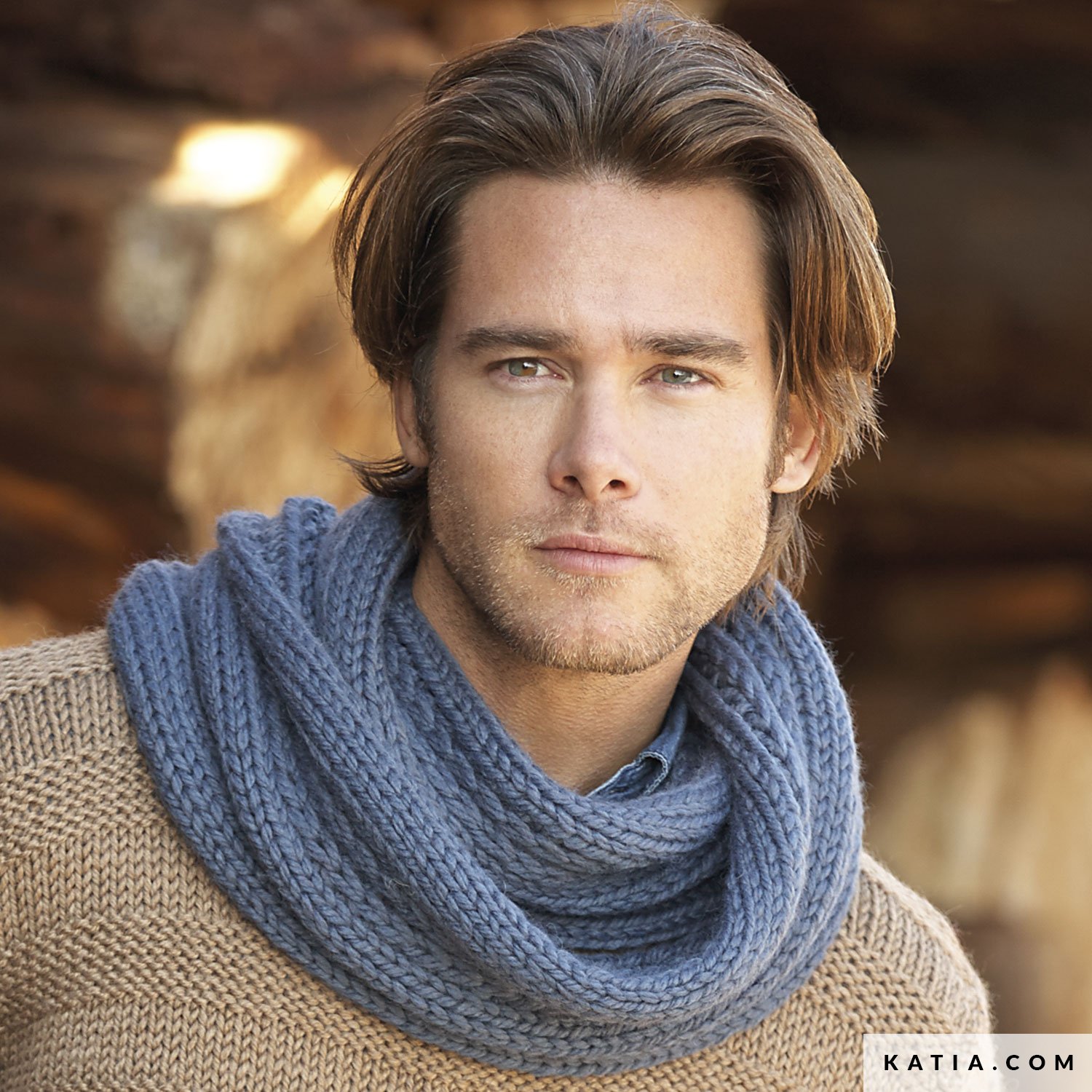 Tour de cou Homme - Snood Homme Tricot Mohair - Bleu Jean's