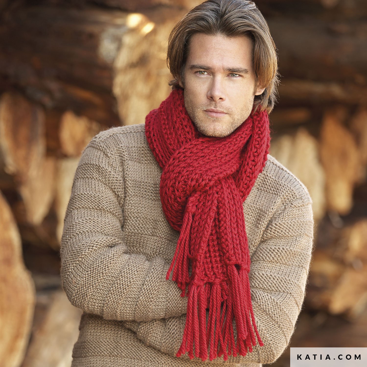 Scarf Man Autumn Winter Models Patterns Katia Com