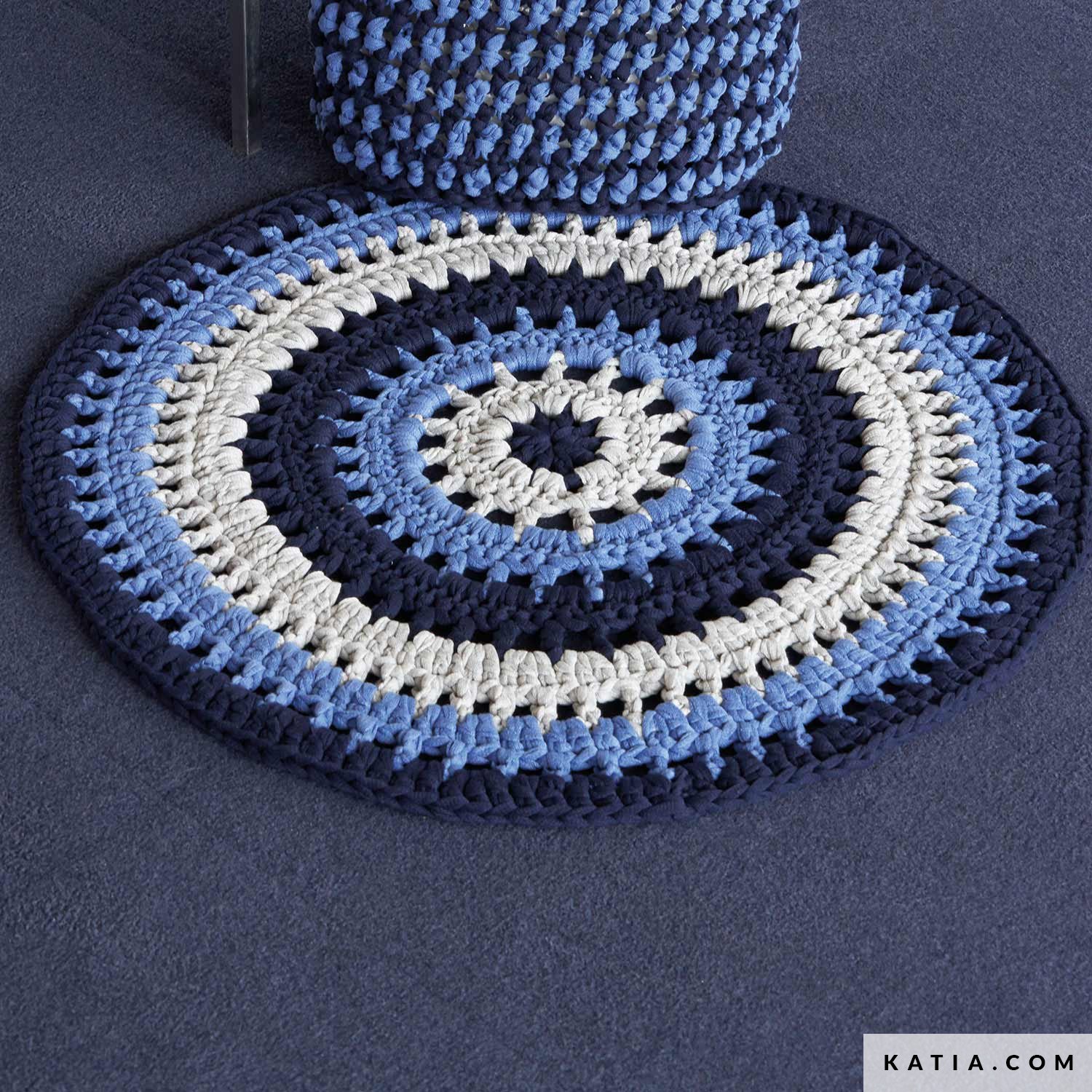 Latch Hook Rug Kits Blue Mandala Plush Wall Tapestry Kits DIY Carpet Rug  Chunky Yarn Arts Cushion Crocheting Floor Mat Crafts 