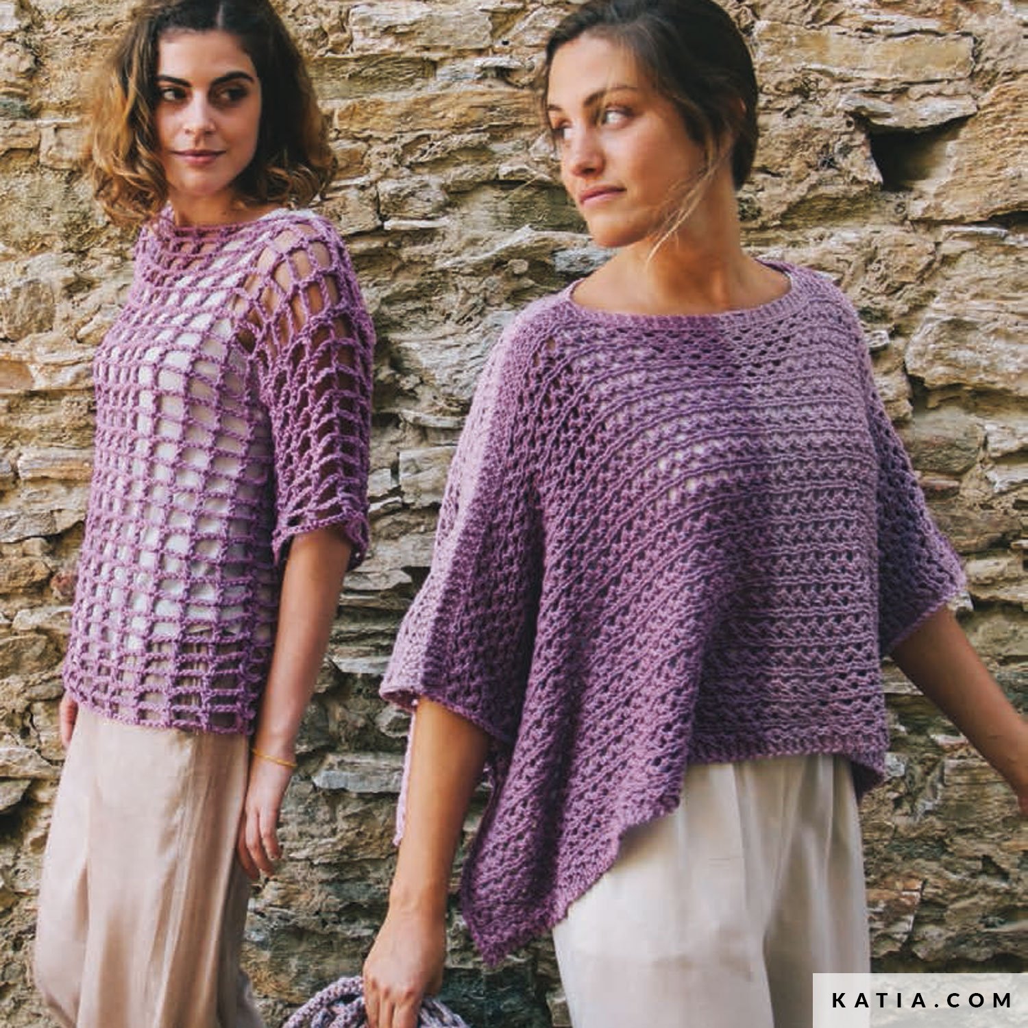 pattern knit crochet woman poncho spring summer katia 6987 18 g