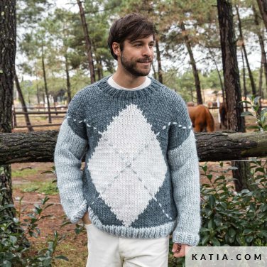 patron tricoter tricot crochet homme pull automne hiver katia 7530 1 p