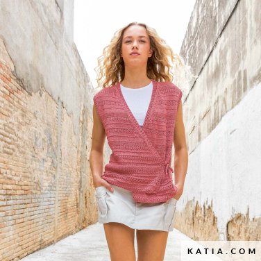 patron tejer punto ganchillo mujer top primavera verano katia 7694 21 p