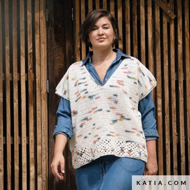 patron tejer punto ganchillo mujer chaleco primavera verano katia 7695 9 p