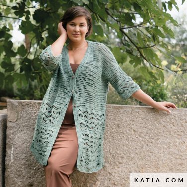 patron tejer punto ganchillo mujer chaqueta primavera verano katia 7695 13 p