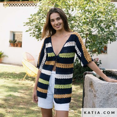 patron tejer punto ganchillo mujer chaqueta primavera verano katia 7695 17 p