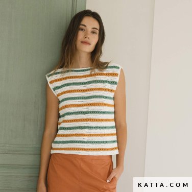 patron tejer punto ganchillo mujer top primavera verano katia 7695 11 p