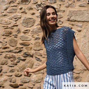 patron tejer punto ganchillo mujer top primavera verano katia 7695 15 p