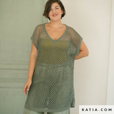 patron tejer punto ganchillo mujer vestido primavera verano katia 7695 10 p