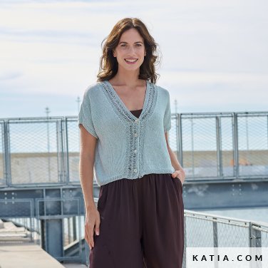 patron tejer punto ganchillo mujer chaqueta primavera verano katia 7696 9 p