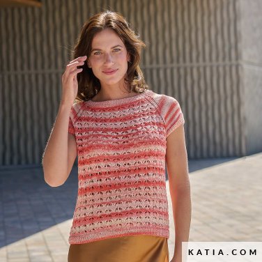 patron tejer punto ganchillo mujer top primavera verano katia 7696 3 p
