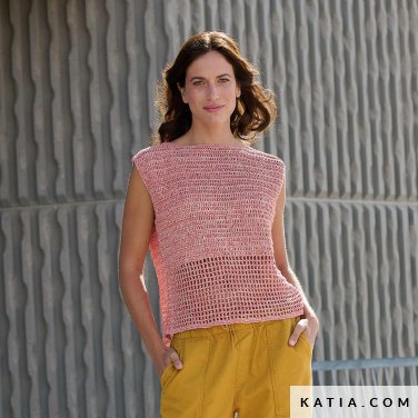 patron tejer punto ganchillo mujer top primavera verano katia 7696 4 p