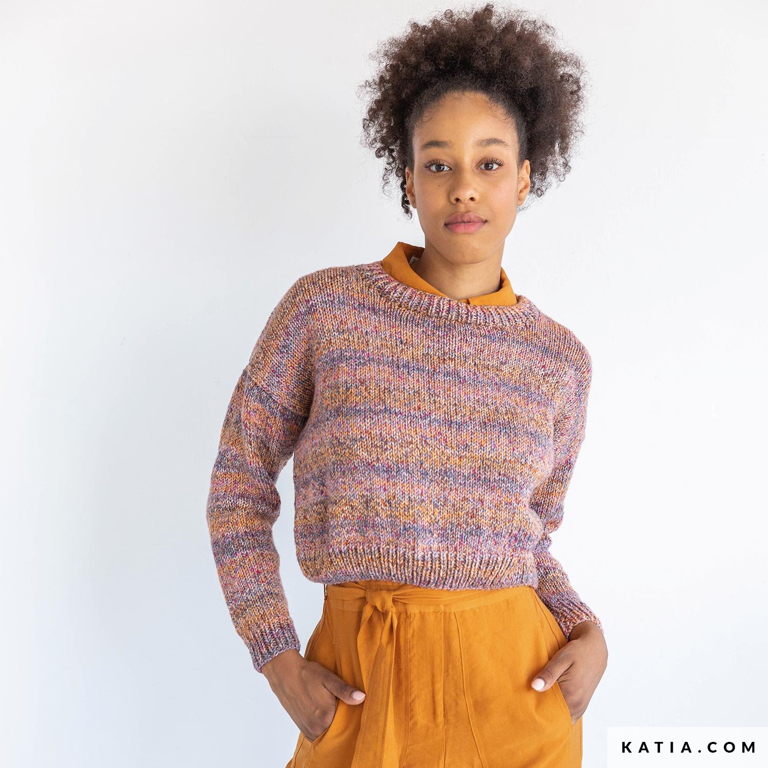Girls Elegant Jacquard Knit Crop Length Long Sleeve Knit Pullover