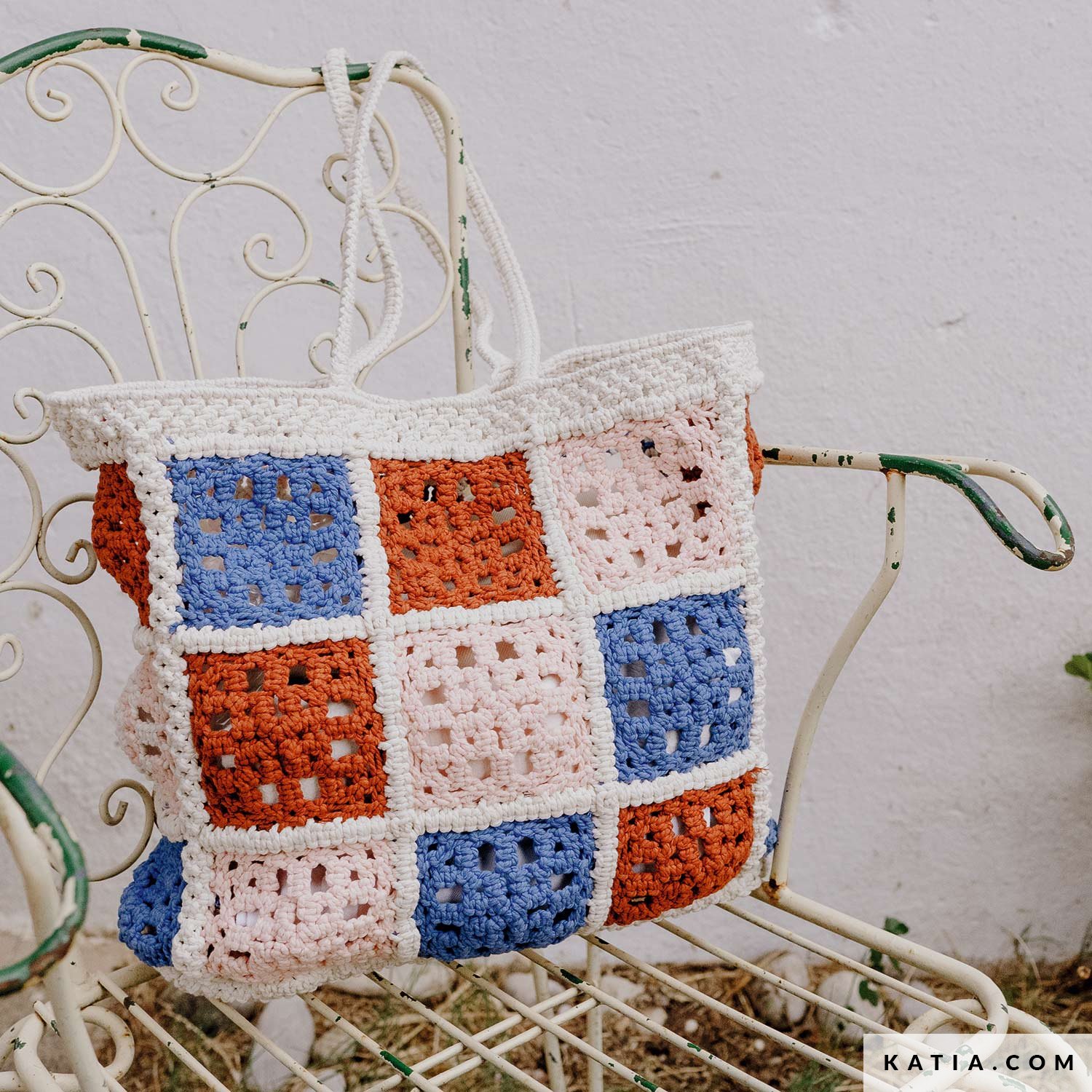 Bolso crochet para compra con asas cuadradas
