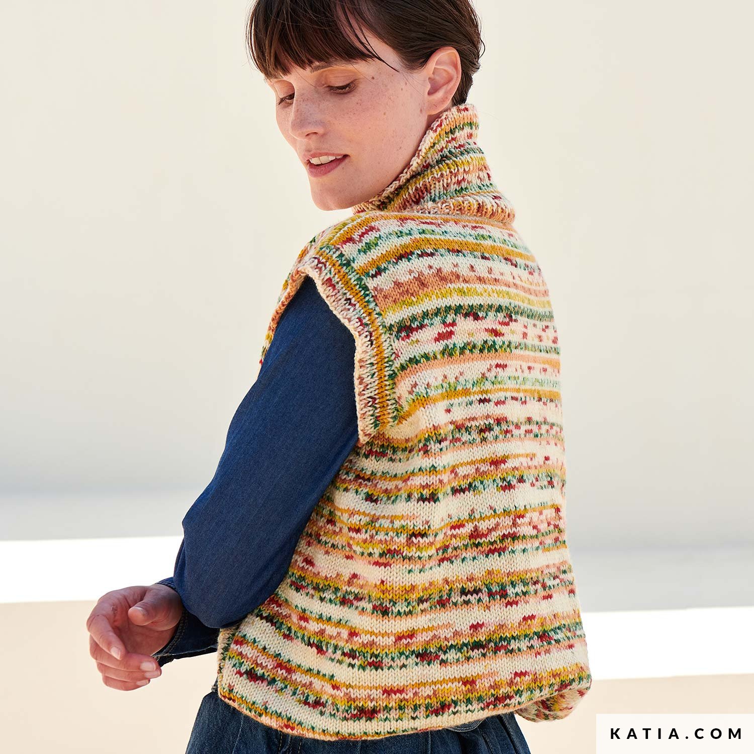 Gilet Sans Manches Femme - Pull Maille Laine Effet Doux - Automne/hiver - Boutons Côtés - Débardeur Ras Du Cou