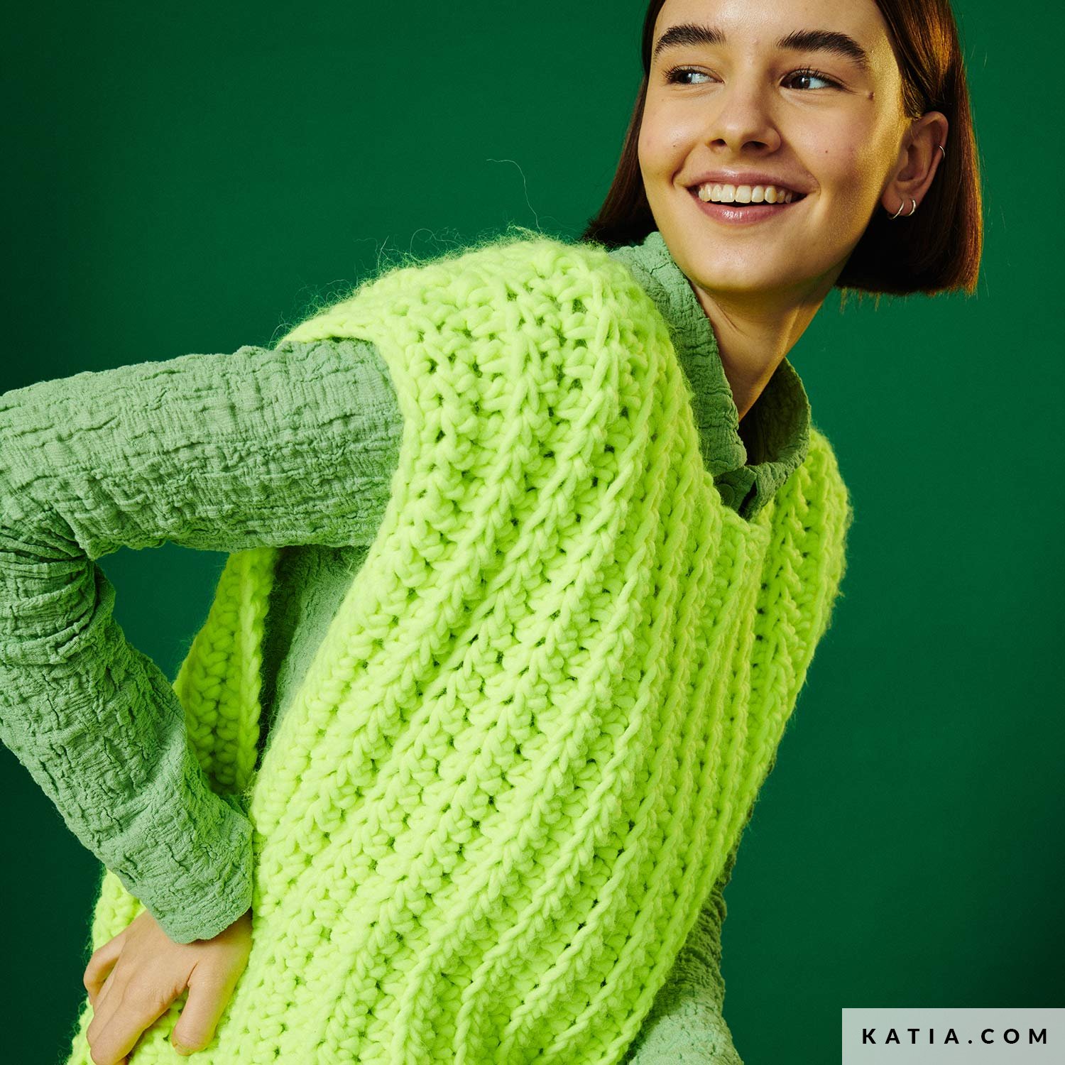Haut Femme Sans Manches Câble & Gauge - Vert - Taille L (Petites) - Tricot Coton/Modal/Spandex