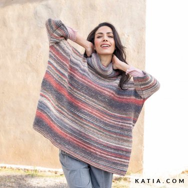 patroon breien haken dames poncho herfst winter katia 8038 486 p