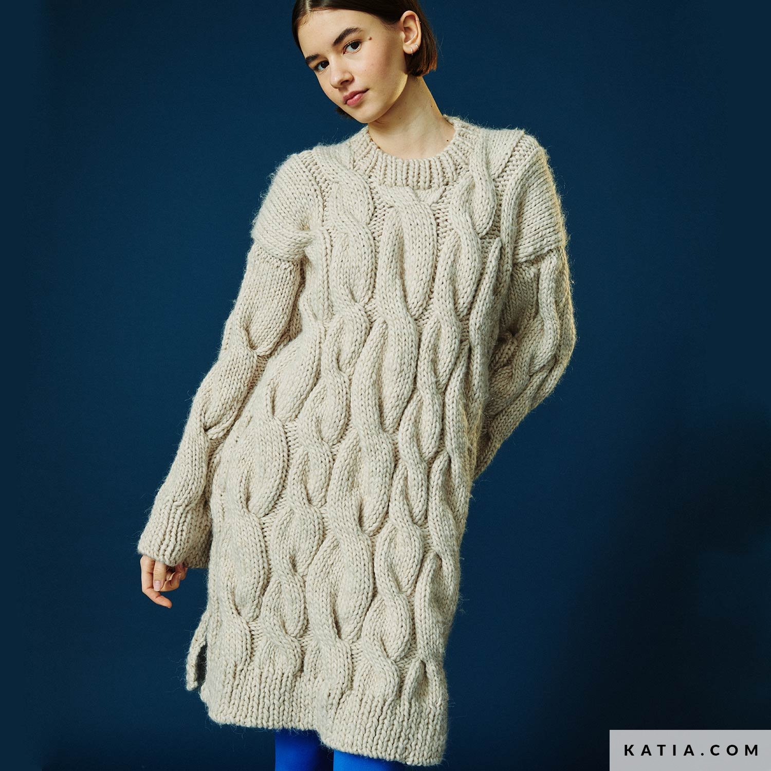 cable knit sweater dress pattern Free Easy Red Heart Cable Sweater Dress Knitting Pattern main image 0
