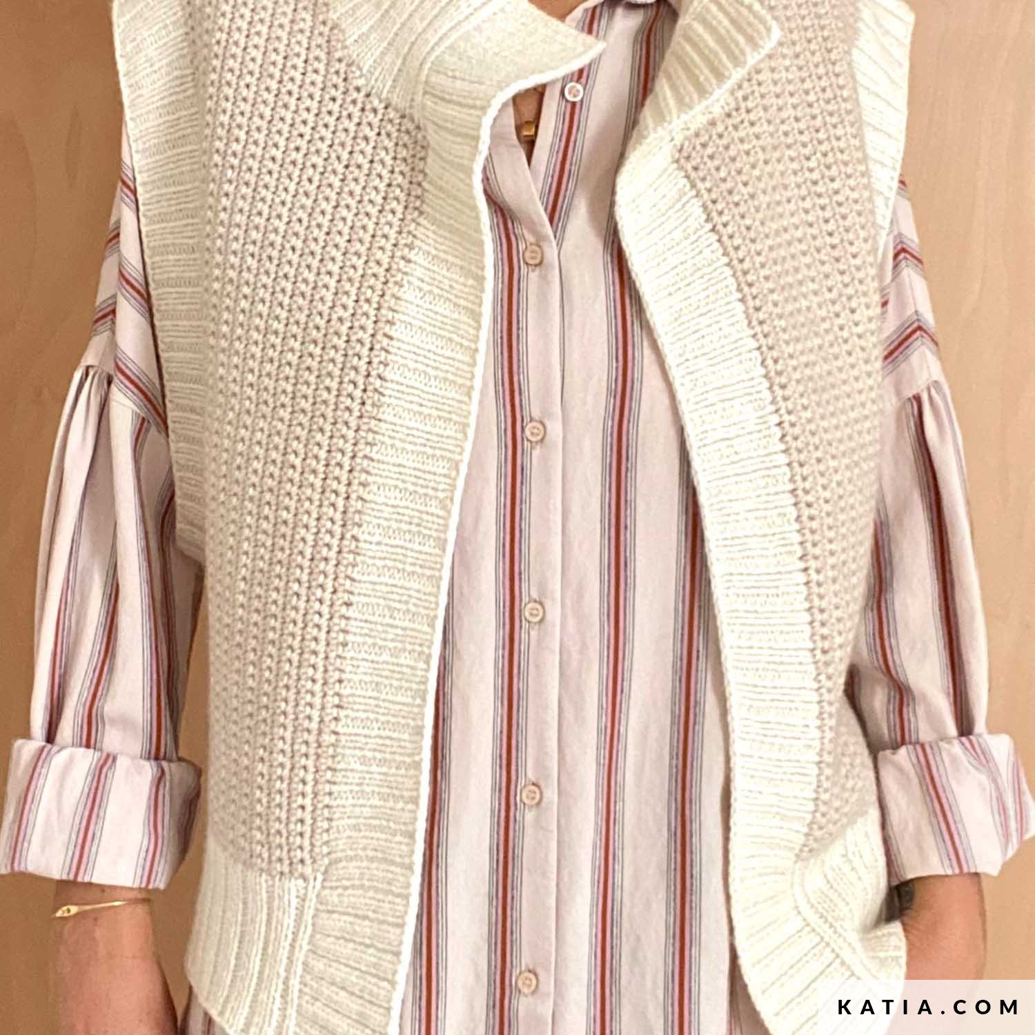 【超美品】theory Lana Cash CN OW Vest ストーン/S pattern-knit-crochet-woman-