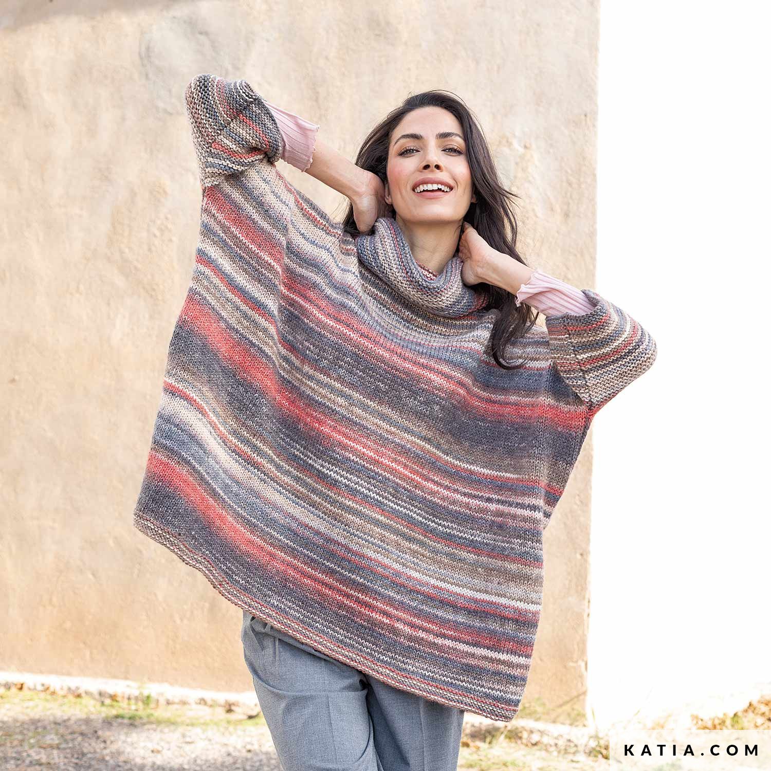 Poncho Donna Con Tasche - Morbido In Acrilico Per Autunno E Inverno