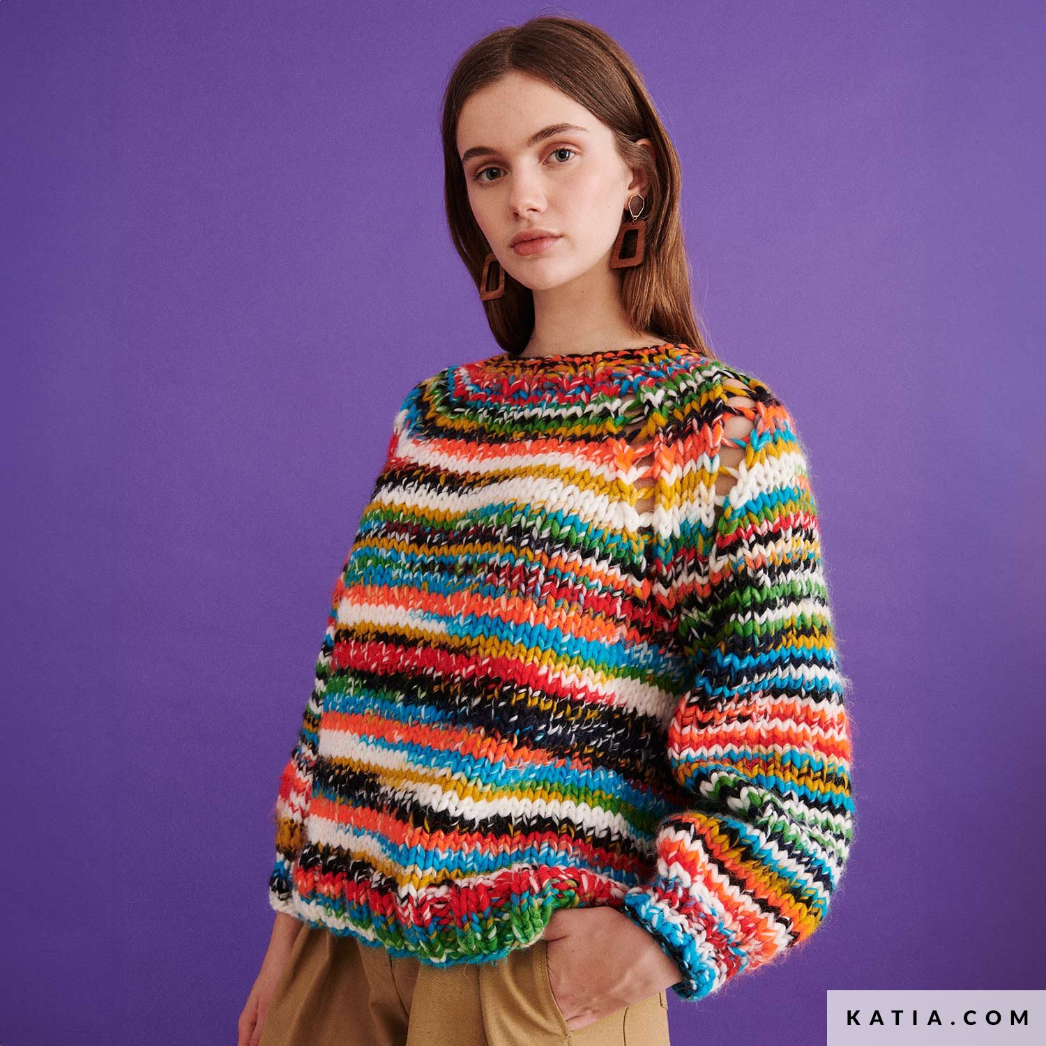 Pull Femme 8PM Multicolore Cuivré - Laine Et Acrylique - Fabriqué En Italie - Taille M
