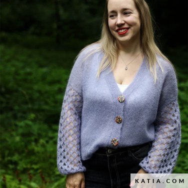 Belle Poque Dames gebreide jas met zakken V-hals vintage lange