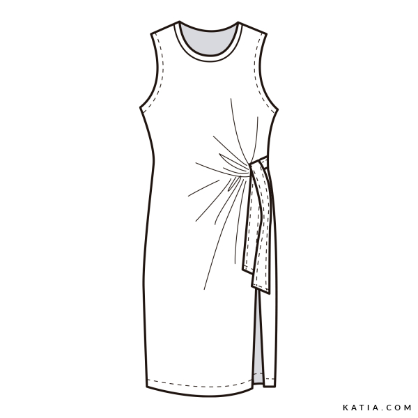 Sleeveless dress with side rouching PDF sewing pattern | Katia.com