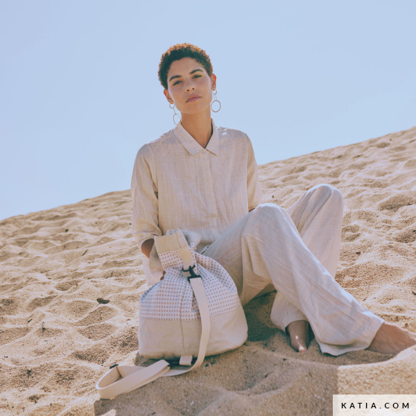 Women's straight-leg pants with elastic waistband PDF p | Katia.com