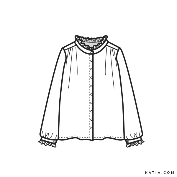 Blouse À Lien Volanté En Denim Col Rond