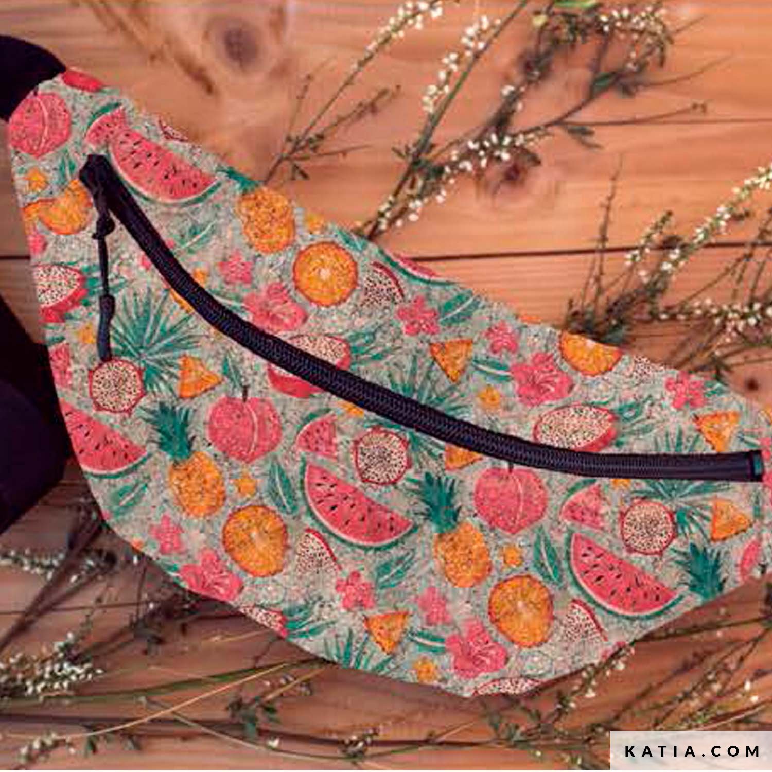 Summer Fruits Cork Gold Print Fabric Spring / Summer