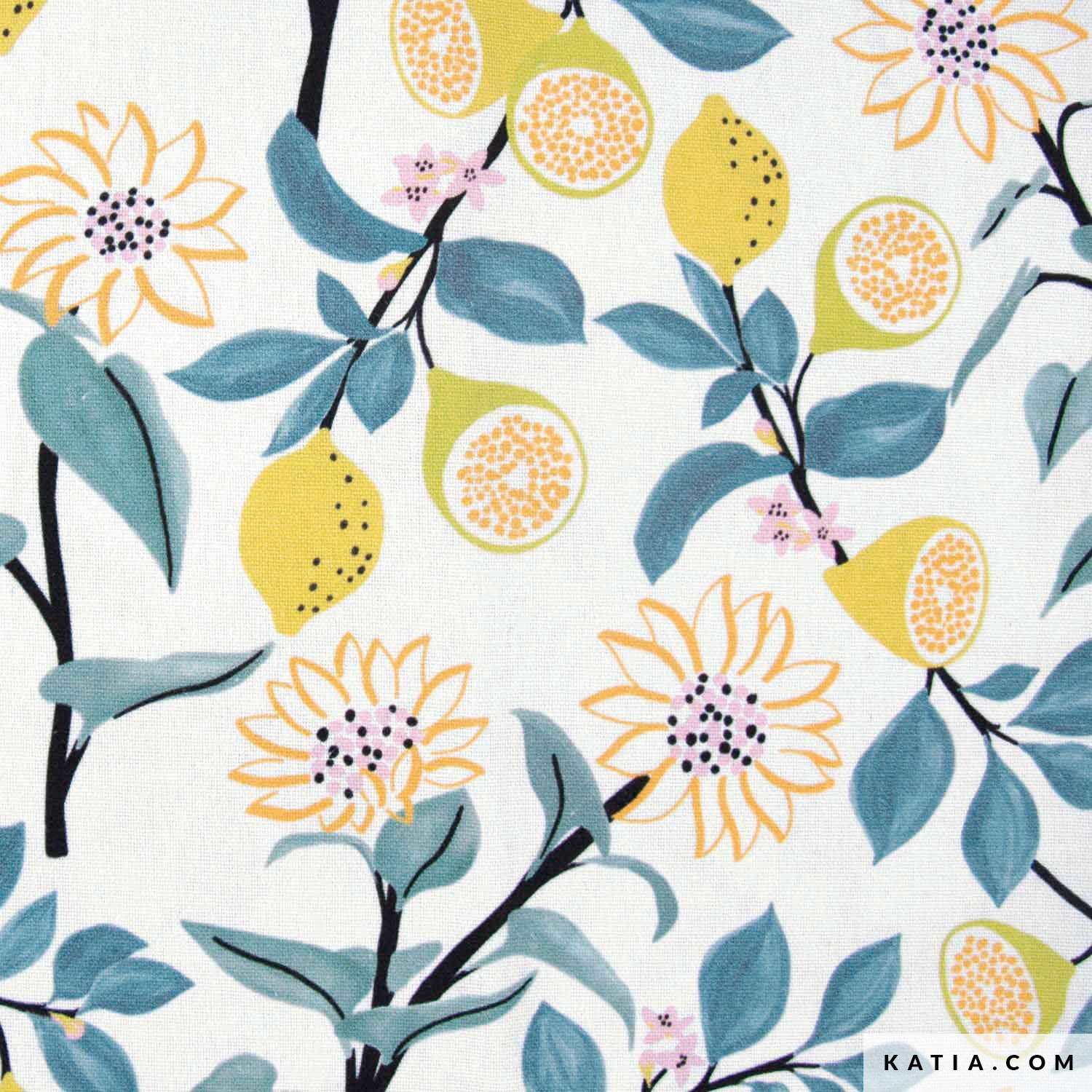 Canvas Slim Lemons & Flowers cotton fabric
