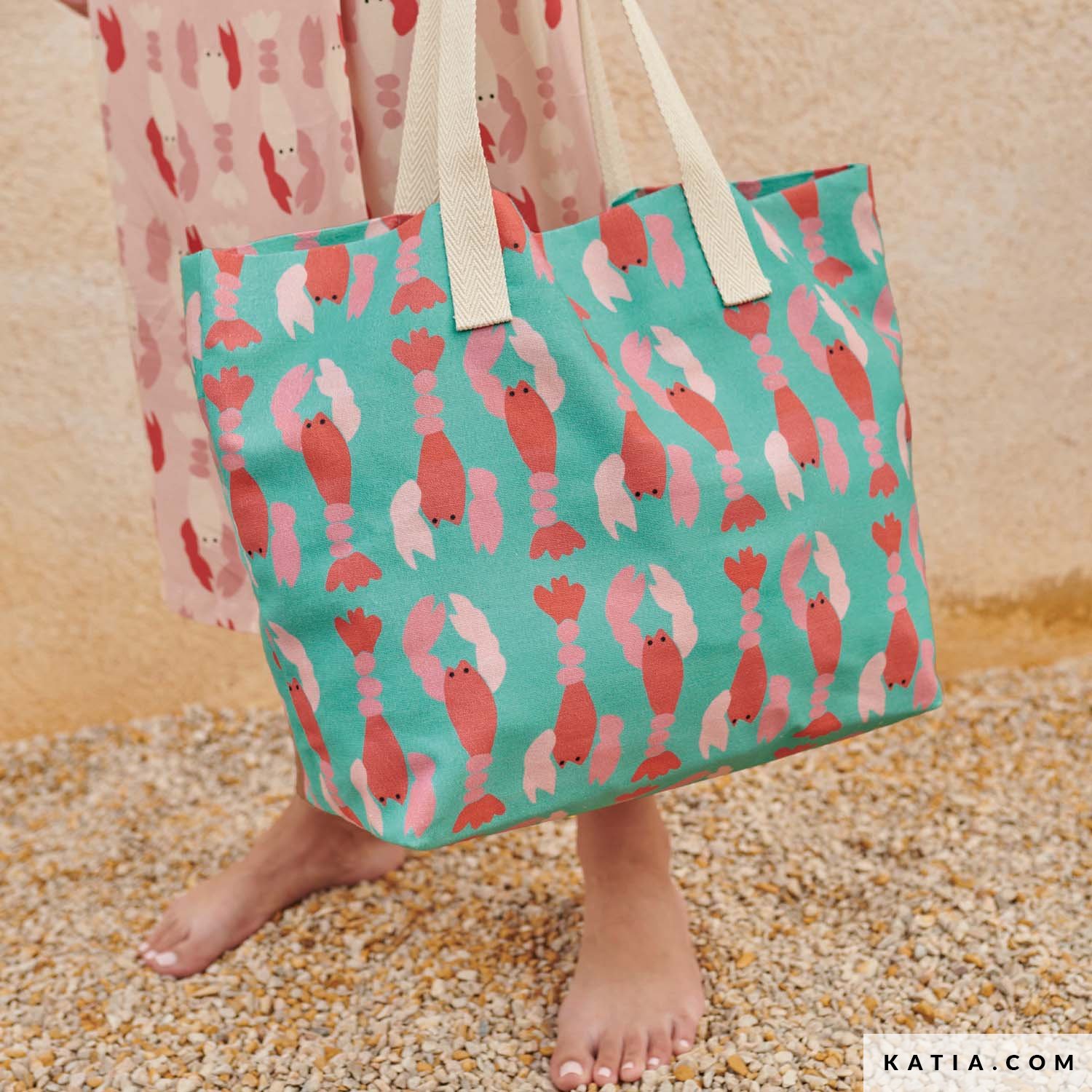 Canvas Slim Lobsters Turquoise cotton fabric