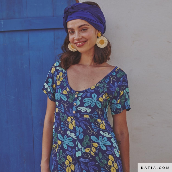 Tessuto OneOone In Chiffon Di Viscosa Blu - Larghezza 107 Cm (42 Pollici) - Stampato Al Metro - Ideale Per Abbigliamento E Arredamento - 2