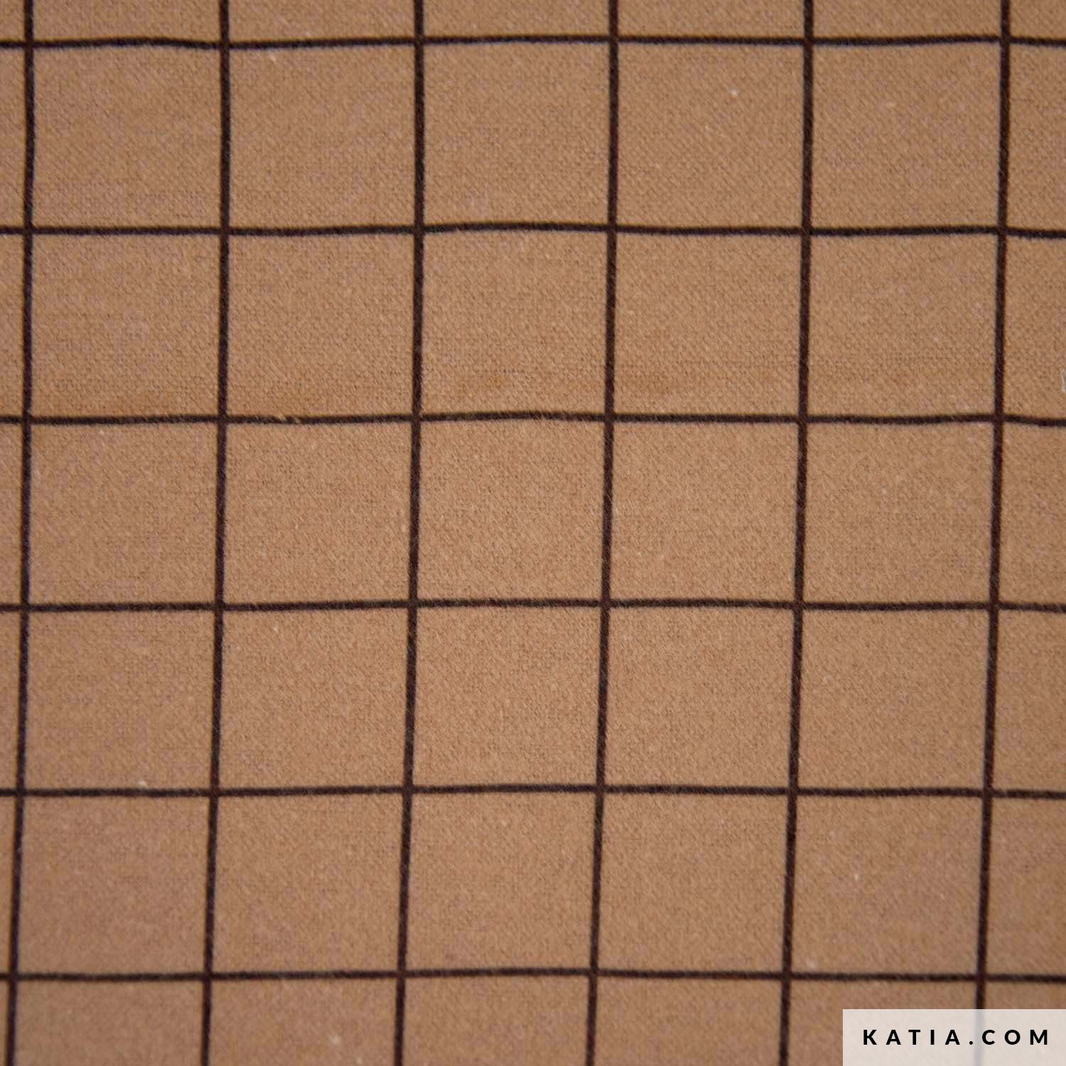Brown checkered cotton flannel fabric - Autumn / Winter