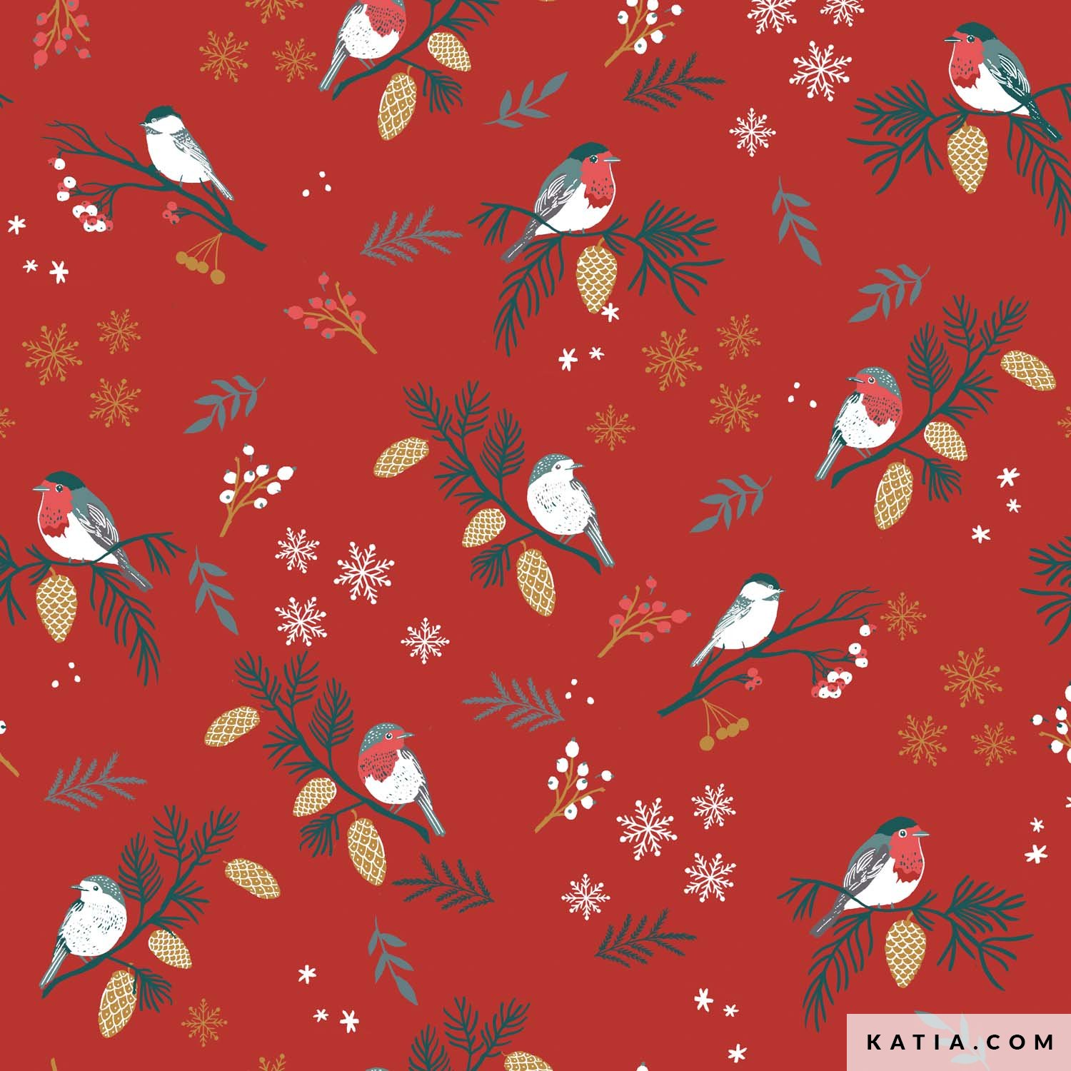 Xmas Birds Time jersey fabric Autumn / Winter