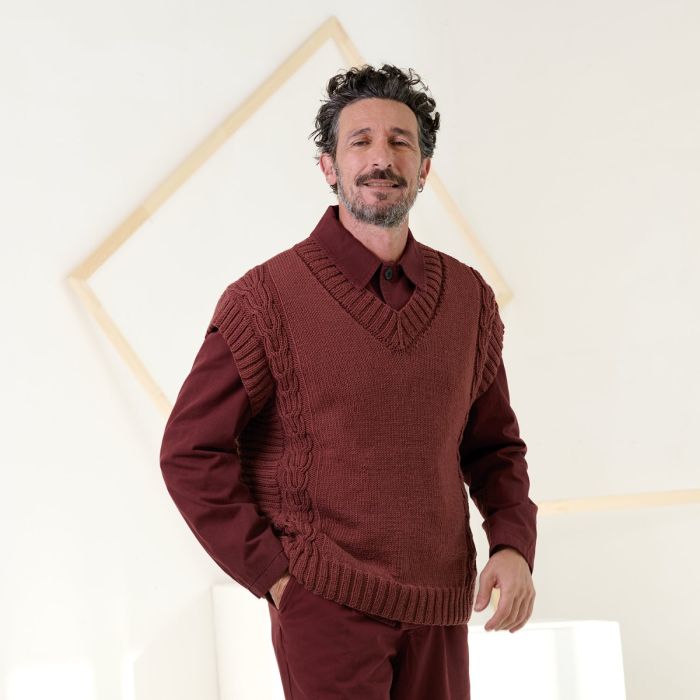 Mens V-Neck Cabled Vest Knitting Pattern - A/W - Intermediate
