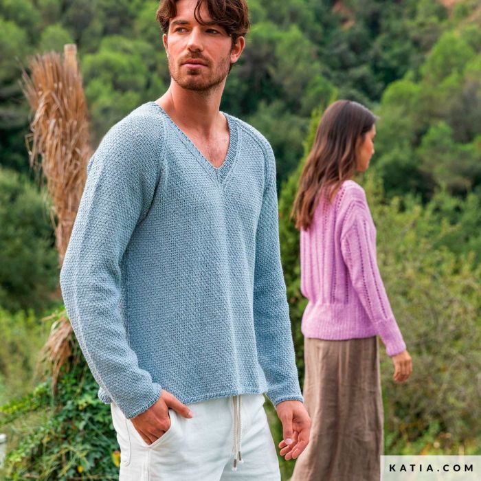 Mens Raglan Sleaves Sweater Knitting Pattern| Katia.com