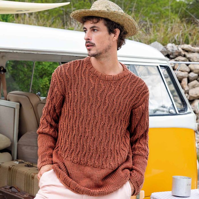 Mens Wave Stitch Sweater Knitting Pattern   S/S   Intermediate