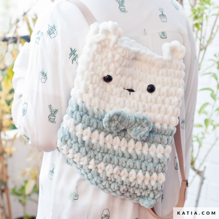 Handmade Knitted Backpack With Raspberry Knitting