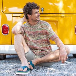 トップス Kamiya mens summer knit KAMIYA - Bleached Print Knit Sweater - NAVY / ブリーチ