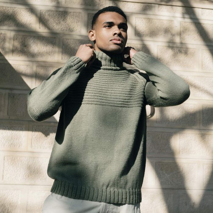 Handmade Men's Wool Jersey High Neck Sweater Design Yellow