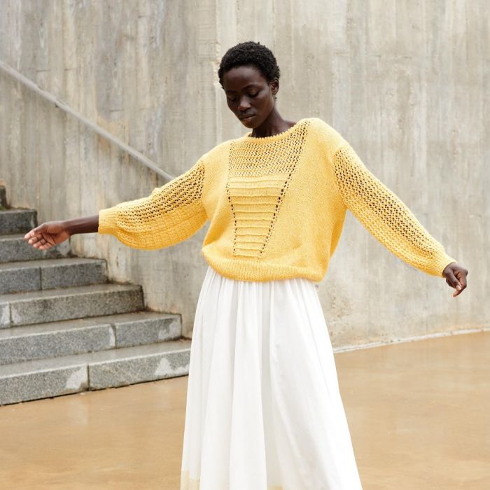 unknown〈lame L/S knit sew made in Italy〉 YZNLOQ Women Hollow Out Crochet Knit Tops,Summer See Through