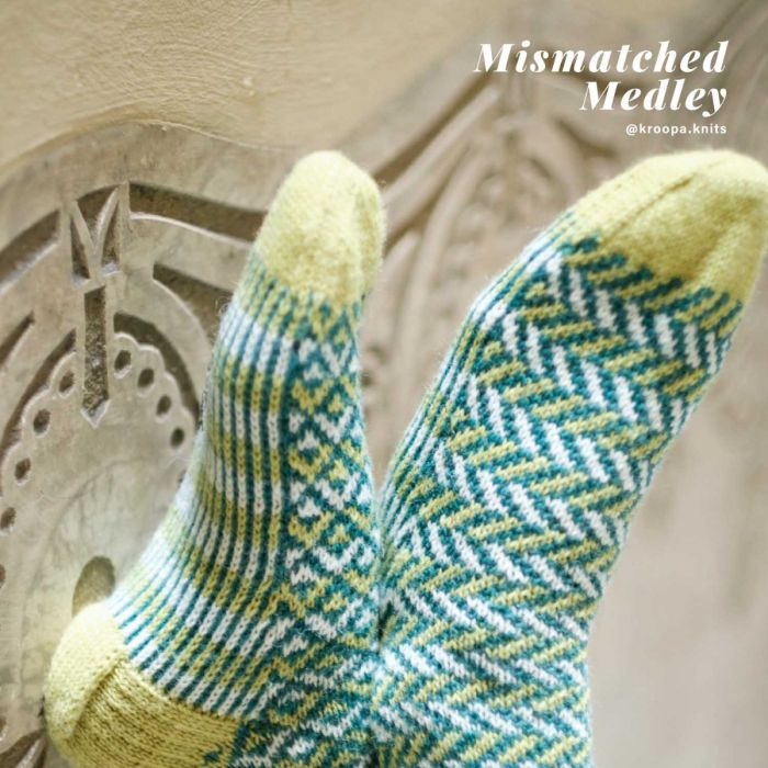 Mismatched Medley Colorwork Socks Pattern by @kroopa.knits